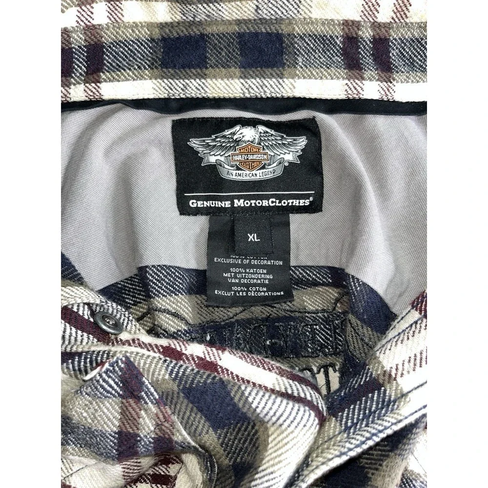 Vintage Harley Davidson Mens XL Flannel Plaid Double Pocket Board Rockabilly